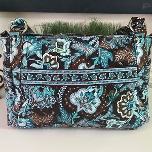 Vera Bradley Medium Handbag Purse Tote Floral Paisley Quilted Aqua Brown